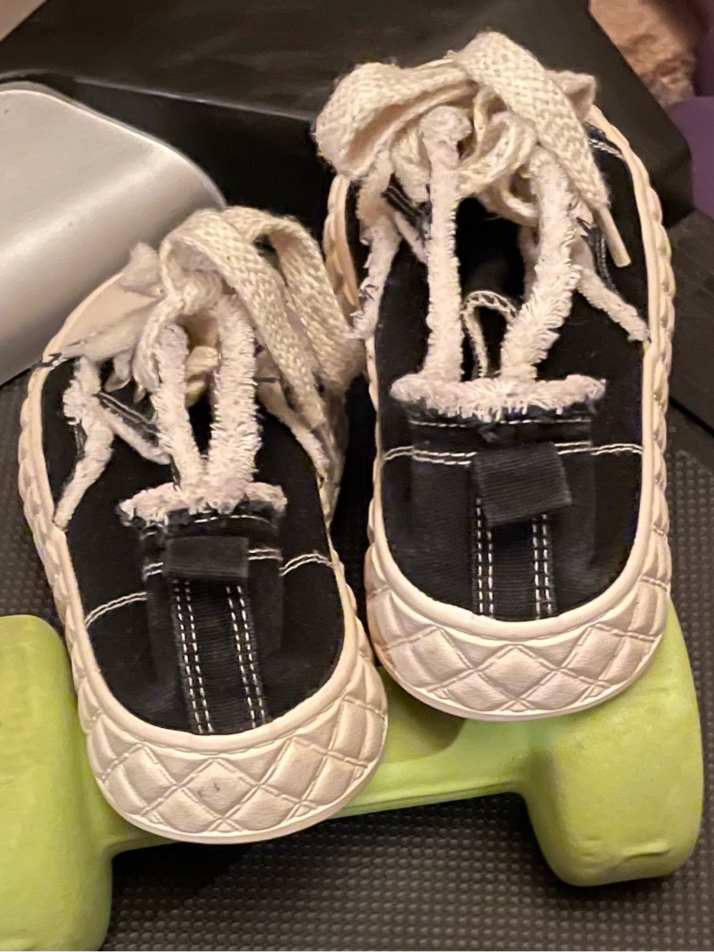 Fun, Whimsical Beier Black Canvas Low-Top Sneakers with Fringe Detail